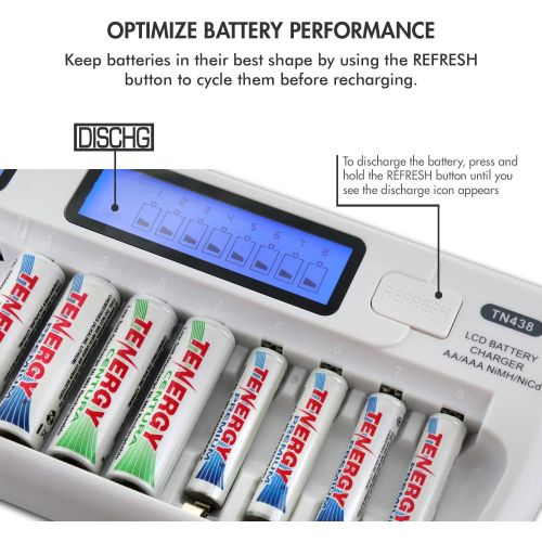  Tenergy TN438 16 Bay Battery Charger for AAA and AA Rechargeable Batteries, AA/AAA NiMH/NiCd Rechargeable Batteries Charger with AC Wall Adapter and Car Adapter