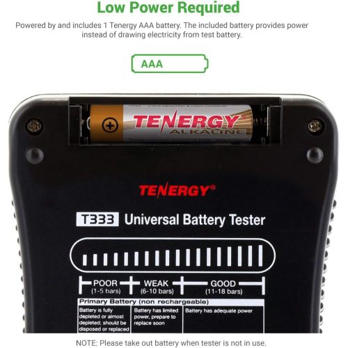  [아마존베스트]Tenergy T-333 Universal Battery Tester, LCD Display, Cell Checker, Multi-Purpose Small Battery Tester, for AA, AAA, C, D, 9V, CR123A, CR2, CRV3, 2CR5k CRP2, and Button Cell Batteri