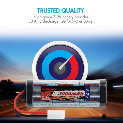  Tenergy 7.2V Battery Pack High Capacity 6-Cell 3000mAh NiMH Flat Battery Pack, Replacement Hobby Battery for RC Car, RC Truck, RC Tank, RC Boat with Standard Tamiya Connector (2-Pa