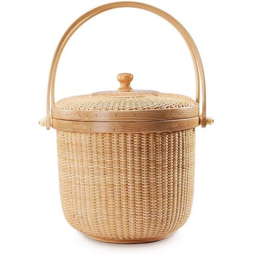  Teng Tian Picnic Basket Handmade Rattan Picnic Basket with Hardwood Walnut Lid and Base