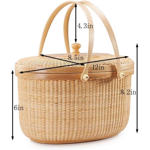  Teng Tian Picnic Basket Handmade Rattan Picnic Basket with Hardwood Walnut Lid and Base