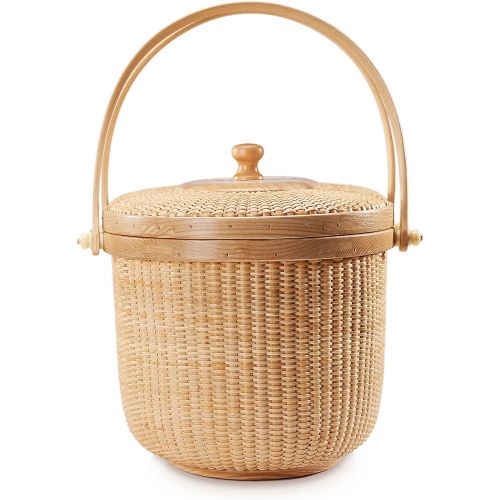  Teng Tian Picnic Basket Handmade Rattan Picnic Basket with Hardwood Walnut Lid and Base
