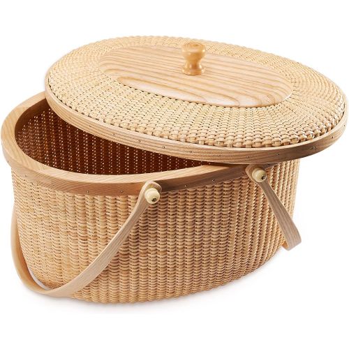  Teng Tian Picnic Basket Handmade Rattan Picnic Basket with Hardwood Walnut Lid and Base