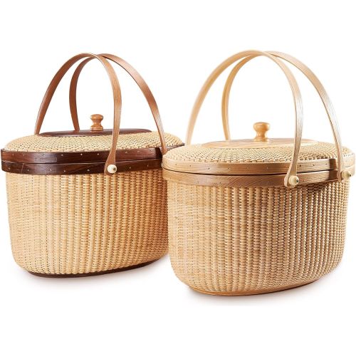  Teng Tian Picnic Basket Handmade Rattan Picnic Basket with Hardwood Walnut Lid and Base