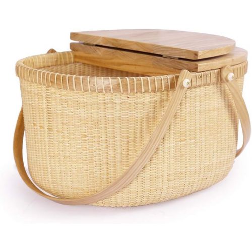  Tengtian Brand Nantucket Basket Picnic Basket Shopping Basket Basket Storage Basket, RattanChinese Traditional Handicrafts Casual Style Natural (Ash Activity Double Open)