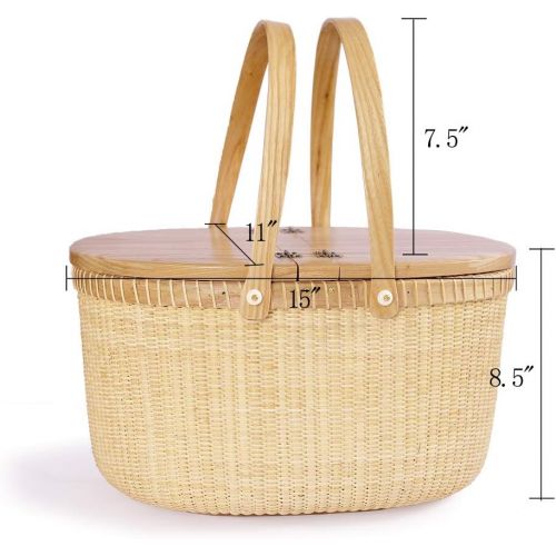  Tengtian Brand Nantucket Basket Picnic Basket Shopping Basket Basket Storage Basket, RattanChinese Traditional Handicrafts Casual Style Natural (Ash Activity Double Open)