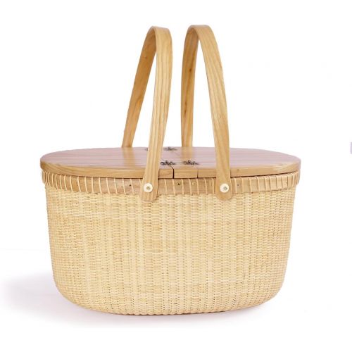  Tengtian Brand Nantucket Basket Picnic Basket Shopping Basket Basket Storage Basket, RattanChinese Traditional Handicrafts Casual Style Natural (Ash Activity Double Open)