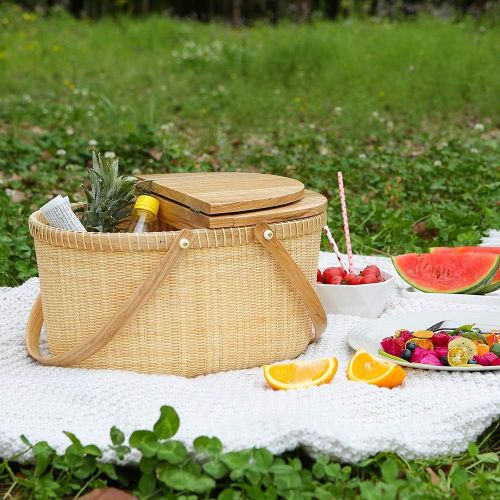  Tengtian Brand Nantucket Basket Picnic Basket Shopping Basket Basket Storage Basket, RattanChinese Traditional Handicrafts Casual Style Natural (Ash Activity Double Open)