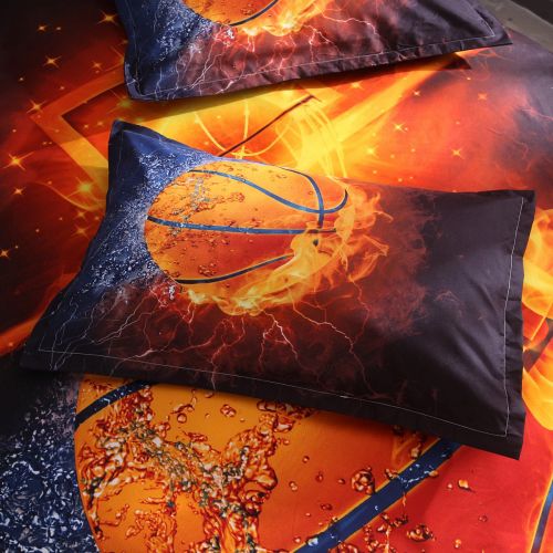  Tenghe 3D Basketball Duvet Cover Sets Fire Water Print for Teen Boys Kids Sports Bedding Sets Bed Cover 1 Duvet Cover + 1 Pillowcases(Basketball,Twin)