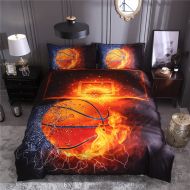 Tenghe 3D Basketball Duvet Cover Sets Fire Water Print for Teen Boys Kids Sports Bedding Sets Bed Cover 1 Duvet Cover + 2 Pillowcases(Basketball,Full)