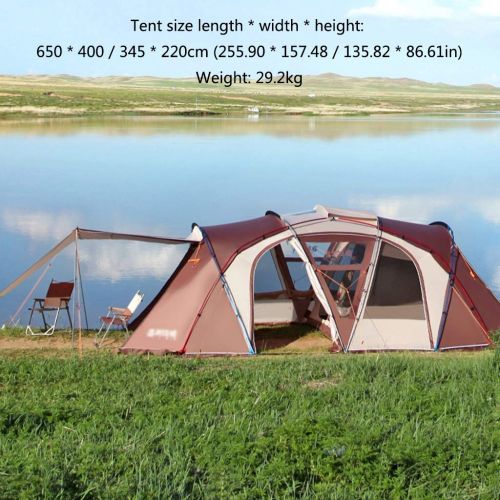  Tent Family Camping Camping Camp Big Thickening Tunnel Outdoor Waterproof Rainproof 4-6-8-10 People Family Giant (Color : Brown, Size : 650400/345220cm)