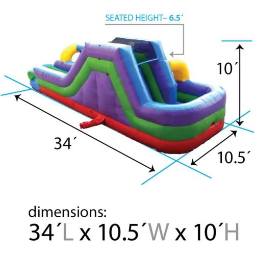  TentandTable Retro Rainbow Water Slide and Slip n Slide Combo - 34L x 10.5W x 10H - Commercial Grade - Includes 1.5 HP Air Blower & Ground Stakes