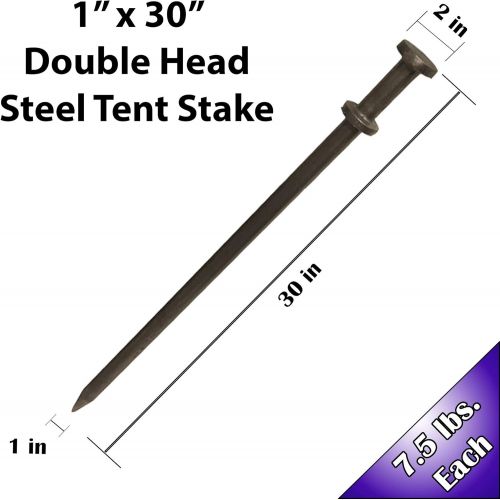  Tent and Table 1 Inch x 30 Inch Double Head Stake Heavy Duty Steel Alloy Ultra-Strong Grip for Bounce Houses, Inflatable Waterslides, Tarps, Tents, Landscaping 4 Pack