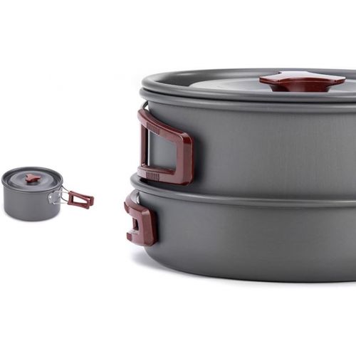  Tentock Camping Cookware Tableware Pinic Hiking Outdoor Cooking Mess Kit Lightweight Compact Cooking Set for 2-3 Person
