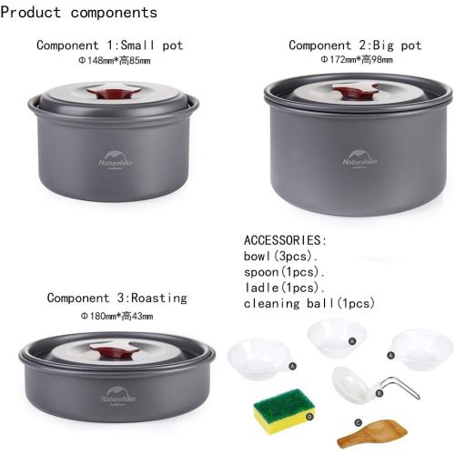  Tentock Camping Cookware Tableware Pinic Hiking Outdoor Cooking Mess Kit Lightweight Compact Cooking Set for 2-3 Person