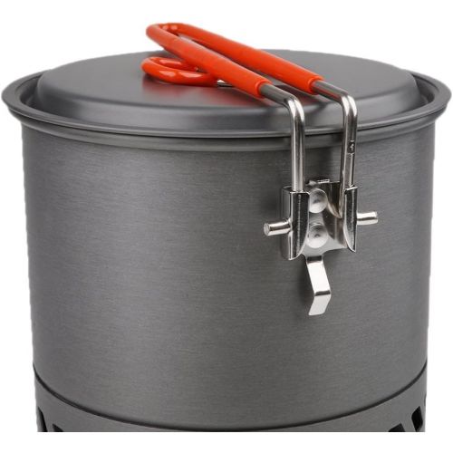  Tentock 1-2 Person Heat Collecting Exchanger Pot 1.5L Camping Backpacking Hard Aluminum Pot with Folding Handle Rapid Boil Billy Can with Compact Storage Mesh Pouch