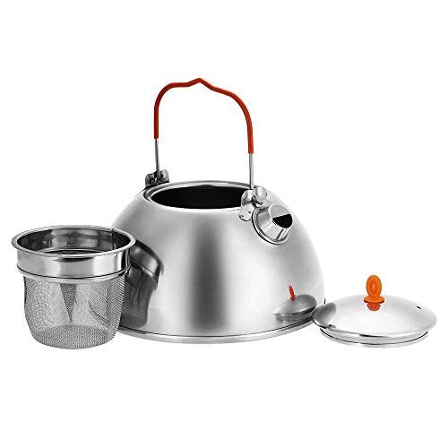  Tentock Stainless Steel Camping Tea Pot Coffee Kettle with Tea Strainer Outdoor Compact Water Kettle Cookware (1.1L)