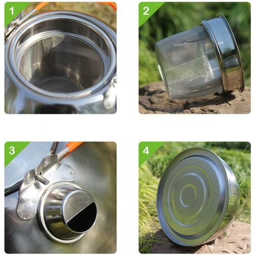  Tentock Stainless Steel Camping Tea Pot Coffee Kettle with Tea Strainer Outdoor Compact Water Kettle Cookware (1.1L)