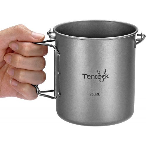  Tentock Titanium Cup Backpacking Lightweight Camping Mug Portable Coffee Mug Outdoor Multifunctional Cooking Pot with Lid and Foldable Handle for Hiking Trekking or Daily Use (750m