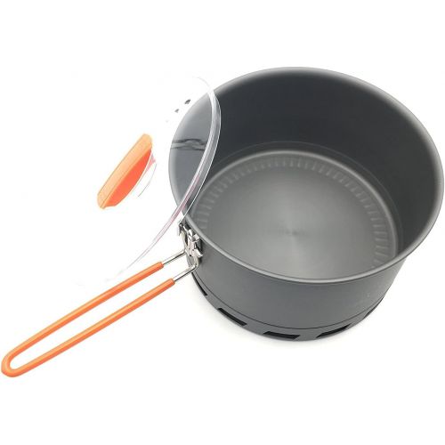  Tentock Outdoor Pot Portable Heat Collecting Exchanger Pot 1L/1.5L/2.1L Camping Backpacking Hard Aluminum Pot with Folding Handle Rapid Boil Billy Can with Compact Storage Mesh Pou