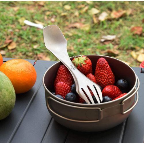  Tentock Titanium Bowls Set 500ml+600ml Ultralight Camping Cookware Outdoor Utensils with Folding Handle