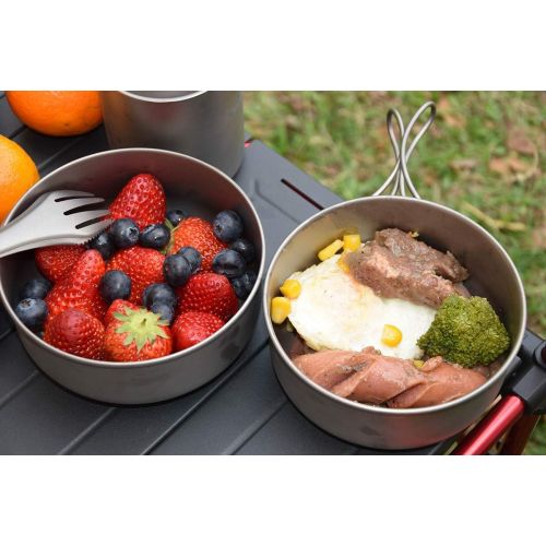  Tentock Titanium Bowls Set 500ml+600ml Ultralight Camping Cookware Outdoor Utensils with Folding Handle