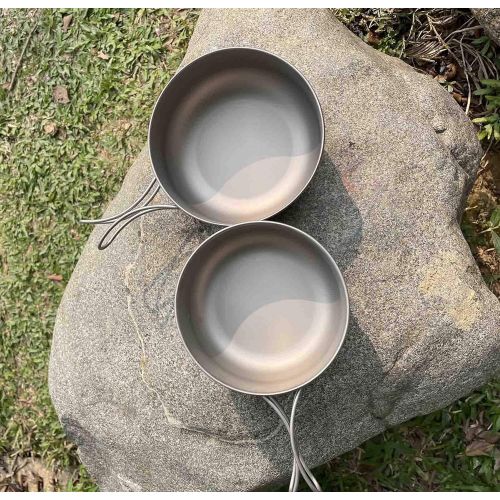  Tentock Titanium Bowls Set 500ml+600ml Ultralight Camping Cookware Outdoor Utensils with Folding Handle