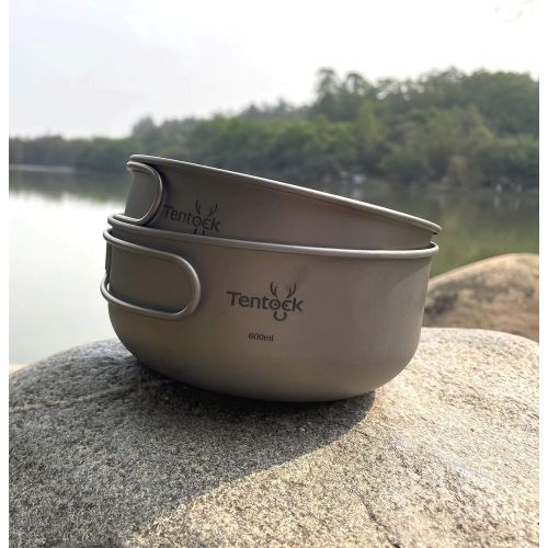  Tentock Titanium Bowls Set 500ml+600ml Ultralight Camping Cookware Outdoor Utensils with Folding Handle