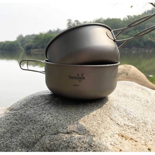  Tentock Titanium Bowls Set 500ml+600ml Ultralight Camping Cookware Outdoor Utensils with Folding Handle
