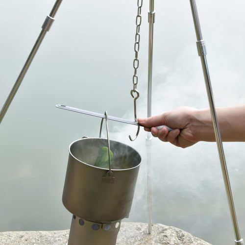  Tentock 1100ml Titanium Pot Portable Hanging Pot Ultralight Camping Kitchen Cookware Pot with Foldable Handle and Lid for Backpacking Hiking Campfire Picnic