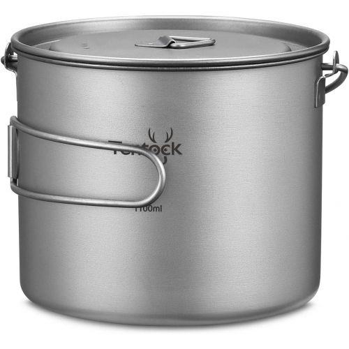  Tentock 1100ml Titanium Pot Portable Hanging Pot Ultralight Camping Kitchen Cookware Pot with Foldable Handle and Lid for Backpacking Hiking Campfire Picnic