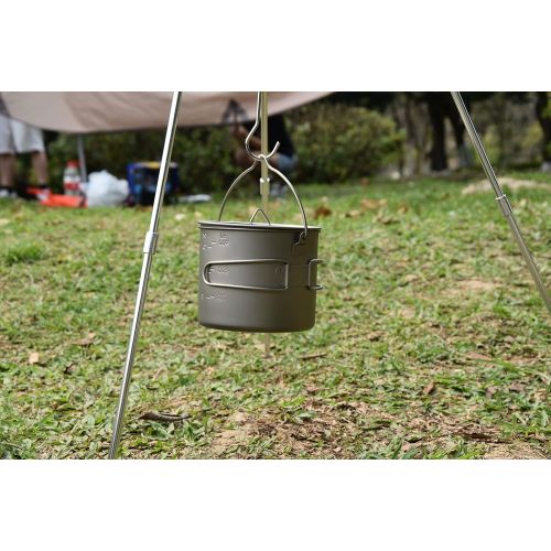  Tentock 1100ml Titanium Pot Portable Hanging Pot Ultralight Camping Kitchen Cookware Pot with Foldable Handle and Lid for Backpacking Hiking Campfire Picnic