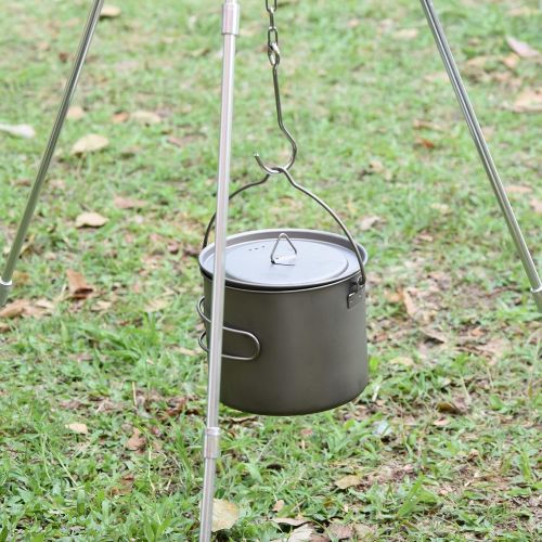  Tentock 1100ml Titanium Pot Portable Hanging Pot Ultralight Camping Kitchen Cookware Pot with Foldable Handle and Lid for Backpacking Hiking Campfire Picnic