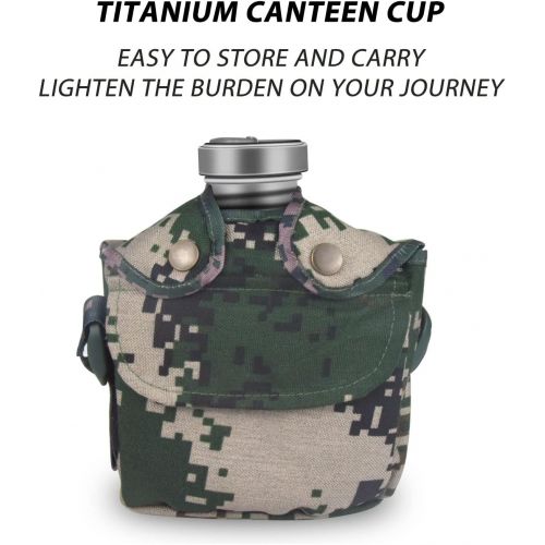  Tentock Titanium Canteen Mess Kit Portable Camping Bowls Pot Set Ultralight Water Bottle Multi-Functional Outdoor Cookware with Handle & Lid & Hanging Chain for Picnic Backpacking