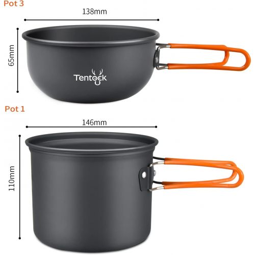  Tentock Camping Cookware Kit Lightweight Aluminium Outdoor Cooking Set Foldable Pans & Pots Set Portable for 2 to 4 People Camping Cooking Utensils for Backpacking Hiking Picnic