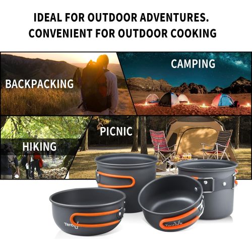  Tentock Camping Cookware Kit Lightweight Aluminium Outdoor Cooking Set Foldable Pans & Pots Set Portable for 2 to 4 People Camping Cooking Utensils for Backpacking Hiking Picnic