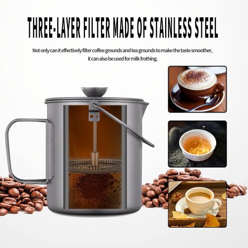  Tentock Titanium Cup Camping Coffee Maker Mug Titanium French Press Pot Portable Outdoor Cooking Pot Lightweight Tea Pot Cup Multi-Functional Travel Mug with Device Filter and Hand