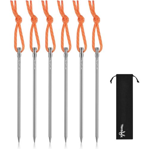  Tentock Titanium Tent Stakes 6pcs/Pack Ultralight Tarp Nails Hammock Pegs for Hard Ground Rock Granite with Reflective Loop (TT0144(16.5cm))