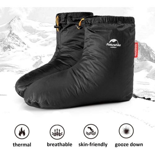  Tentock Ultralight Winter Goose Down Booties Socks Slippers Warm Soft Cozy Water-Resistant for Camping Backpacking Indoor Down Filled Slipper Boots with Storage Bag