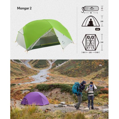  Tentock Mongar Lightweight Double Layer 3 Season Tent Alluminium Poles 1-2 Person Rainproof Tent with Groundsheet for Camping Hiking Mountaineering