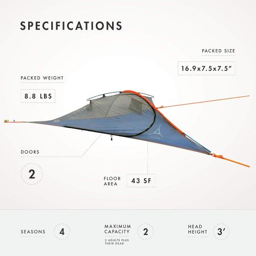  Tentsile Flite Plus - 2 Person Ultralight Backpacking Portable Tree House Tent - 4 Season, Lightweight, Couples Camping ? Rainfly, Heavy Duty Straps, Stuff Sack/Dry Bag Included