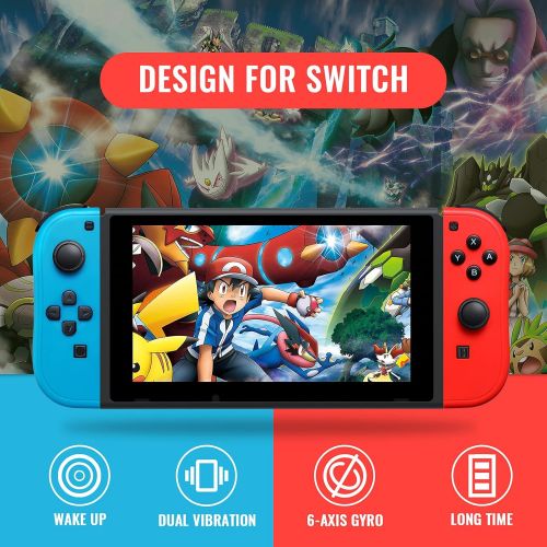  [아마존베스트]Tenvoonl Joy-Pad Controller Compatible with Switch Joycons with Wrist Strap, Switch Controller Supports Wake-up Function(Blue and Red)