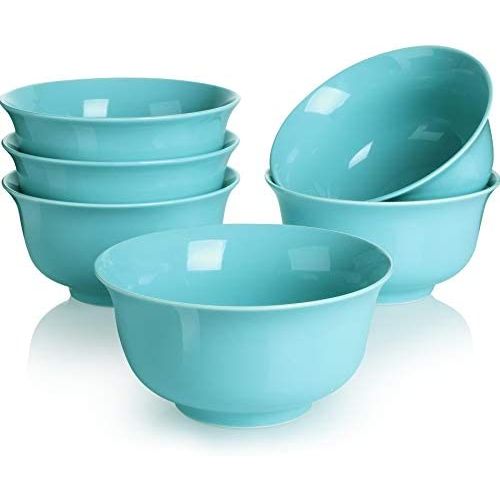  [아마존베스트]Teocera Porcelain Cereal Bowl, Soup Bowls Set, Deep Bowls, 20 Ounce for Cereal, Soup, Oatmeal, Microwave Safe - Set of 6, Navy