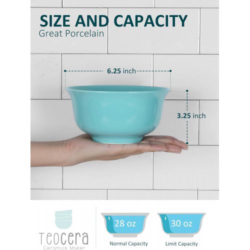  [아마존베스트]Teocera Porcelain Cereal Bowl, Soup Bowls Set, Deep Bowls, 20 Ounce for Cereal, Soup, Oatmeal, Microwave Safe - Set of 6, Navy