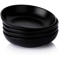 [아마존베스트]Teocera Wide and Shallow Large Porcelain Salad and Pasta Bowls Set of 4 - 35 Ounce Microwave and Dishwasher Safe Serving Dishes, Matte Black