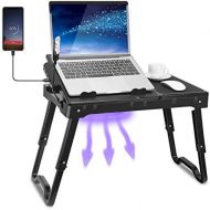 [아마존베스트]TeqHome Laptop Desk for Bed, Adjustable Laptop Bed Table with Fan, Portable Lap Desk with Foldable Legs, Laptop Stand for Couch Sofa Bed Tray with LED Light, 4 USB Ports, Storage,
