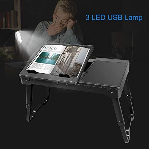  [아마존베스트]TeqHome Laptop Desk for Bed, Adjustable Laptop Bed Table with Fan, Portable Lap Desk with Foldable Legs, Laptop Stand for Couch Sofa Bed Tray with LED Light, 4 USB Ports, Storage,