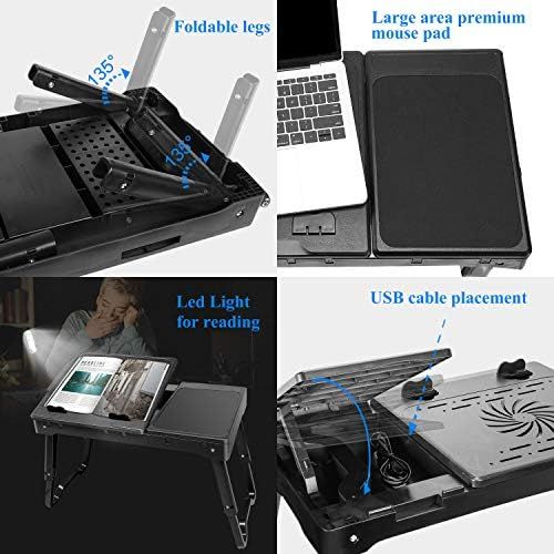  [아마존베스트]TeqHome Laptop Desk for Bed, Adjustable Laptop Bed Table with Fan, Portable Lap Desk with Foldable Legs, Laptop Stand for Couch Sofa Bed Tray with LED Light, 4 USB Ports, Storage,