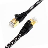 Tera Grand - CAT7 10 Gigabit Ethernet Ultra Flat Patch Cable for Modem Router LAN Network - Built with Gold Plated & Shielded RJ45 Connectors and Nylon Braided Jacket, 50 Feet Blac