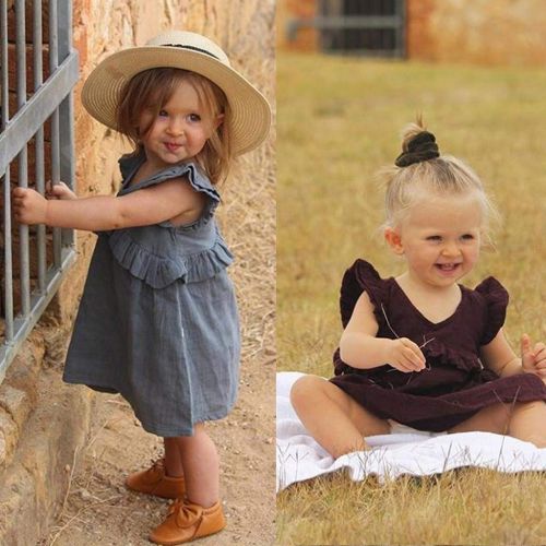  Terbklf terbklf Baby Kids Girls Toddlers Summer Stylish Simplicity Solid Fly Sleeve Party Princess Dresses Clothes